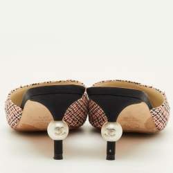 Pre Owned Chanel Size 38.5 Multicolor Fabric and Tweed CC Pearl Heel Pointed Toe Mules