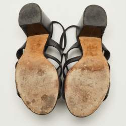 Pre Owned Chanel CC Turnlock Size 39 Black Leather Strappy Slingback Sandals