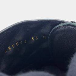 Pre Owned بوت قصير شانيل CC شعار جلد أسود مقاس 35