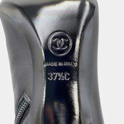 Pre Owned Chanel Cc Logo Short Boots Black Patent Leather Size 37.5C