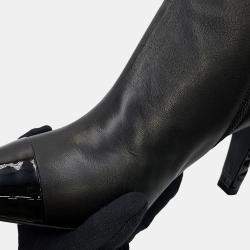 Pre Owned Chanel Cc Logo Short Boots Black Patent Leather Size 37.5C