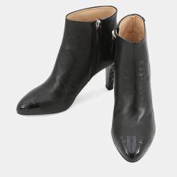 Pre Owned Chanel Cc Logo Short Boots Black Patent Leather Size 37.5C