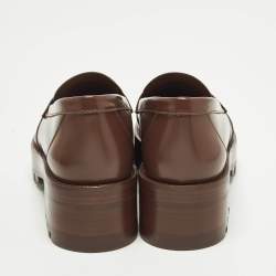 Pre Owned Chanel Coco Mark Size 37.5 Brown Leather CC Slip On Loafers