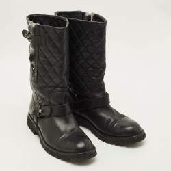 Pre Owned Chanel  Size 40 Black Quilted Leather Motorcycle Boots