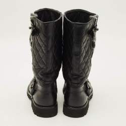 Pre Owned Chanel  Size 40 Black Quilted Leather Motorcycle Boots