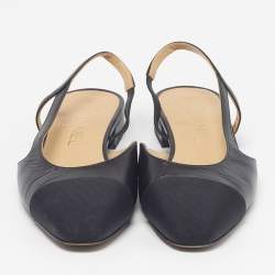 Pre Owned Chanel CC Cap Size 36.5 Black Leather Slingback Flats