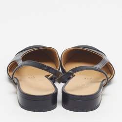 Pre Owned Chanel CC Cap Size 36.5 Black Leather Slingback Flats