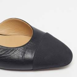 Pre Owned Chanel CC Cap Size 36.5 Black Leather Slingback Flats