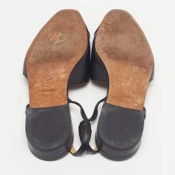 Pre Owned Chanel CC Cap Size 36.5 Black Leather Slingback Flats