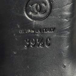 Pre Owned صندل مفتوح الكعب بالكريستال مزين ساتان أسود مقاس 39.5 شانييل