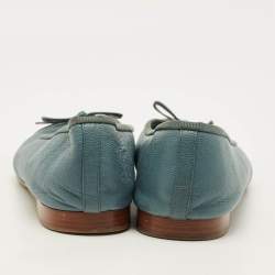 Pre Owned Chanel CC Bow Size 41 Blue Leather Cap Toe Ballet Flats