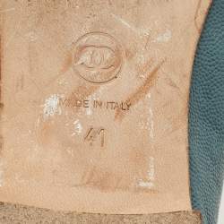 Pre Owned Chanel CC Bow Size 41 Blue Leather Cap Toe Ballet Flats