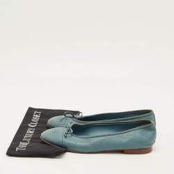 Pre Owned Chanel CC Bow Size 41 Blue Leather Cap Toe Ballet Flats