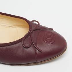 Pre Owned حذاء باليرينا فلات شانيل سي سي جلد وتويد وردي/عنابي مقدمة عنابي بفيونكة مقاس 40