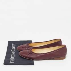 Pre Owned حذاء باليرينا فلات شانيل سي سي جلد وتويد وردي/عنابي مقدمة عنابي بفيونكة مقاس 40