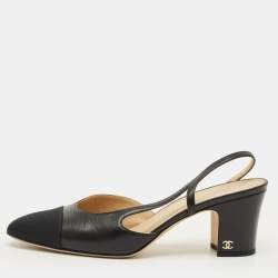 مملوكة مسبقًا Chanel CC Cap Toe Size 39.5 Black Leather Slingback Pumps