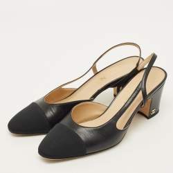 مملوكة مسبقًا Chanel CC Cap Toe Size 39.5 Black Leather Slingback Pumps