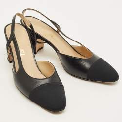 مملوكة مسبقًا Chanel CC Cap Toe Size 39.5 Black Leather Slingback Pumps