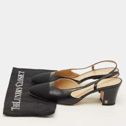 مملوكة مسبقًا Chanel CC Cap Toe Size 39.5 Black Leather Slingback Pumps