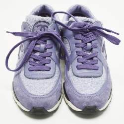 Pre Owned Chanel CC Size 38 Lilac Tweed and Leather Low Top Sneakers