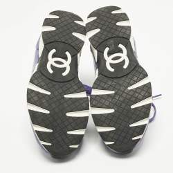 Pre Owned Chanel CC Size 38 Lilac Tweed and Leather Low Top Sneakers