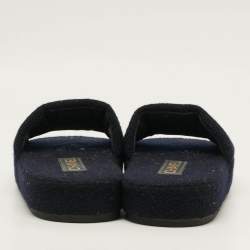 Pre Owned Chanel CC logo Size XS Navy Blue Fabric Flat Sandals