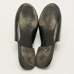 Pre Owned Chanel Size 37 Black Lurex Fabric Patent Leather Logo Flat Mules