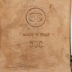 Pre Owned Chanel CC Camelia Size 38 Yellow/Black Leather and Tweed Slingback Thong Flats