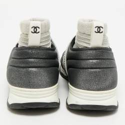 Pre Owned حذاء رياضي شانيل قماش ستريتش رصاصي سليب أون مقاس 38.5