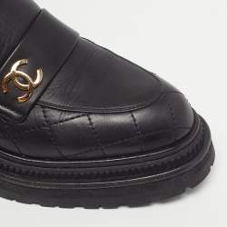 Pre Owned حذاء لوفرز شانيل جلد مبطن أسود مزين سي سي مقاس 38.5