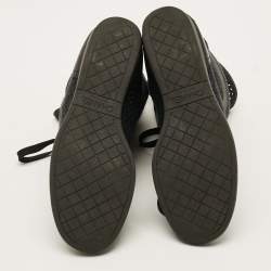 Pre Owned Chanel CC Size 38 Black Knit Fabric Leather Cap Toe Boxing Mid Top Sneakers