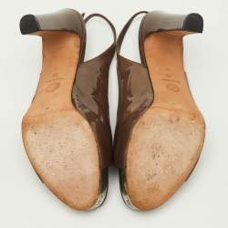 Pre Owned صندل شانيل سي سي بني جلد لامع منصة سير خلفي مقاس 41