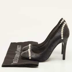 Pre Owned حذاء كعب عالي شانيل سي سي مزين بلآلئ مقاس 37 شمواه وجلد أسود