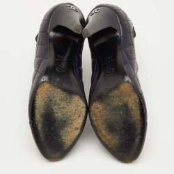 Pre Owned Chanel CC Size 35.5 Navy Blue/Black Quilted Leather Ankle Length Boots