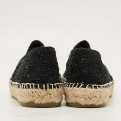 Pre Owned حذاء إسبادريلز شانيل فلات غطاء مقدمة ترصيع كاميليا سى سى جلد أسود / كريمى فاتح مقاس 39