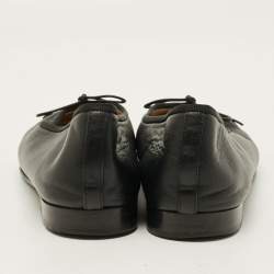 Pre Owned حذاء باليه فلات شانيل جلد براءة اختراع مبطن أسود مقدمة قوس مقاس 41.5