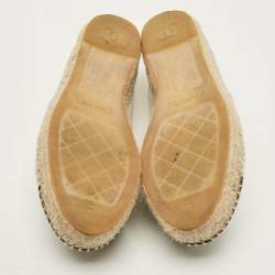 Pre Owned Chanel CC Size 38 Grey/Black Patent and Texture leather Espadrille Flats