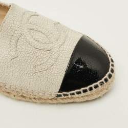 Pre Owned Chanel CC Size 38 Grey/Black Patent and Texture leather Espadrille Flats