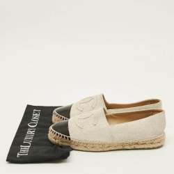 Pre Owned Chanel CC Size 38 Grey/Black Patent and Texture leather Espadrille Flats