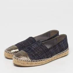 Pre Owned Chanel CC Size 39 Multicolor Leather and Tweed Espadrille Flats