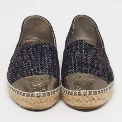Pre Owned Chanel CC Size 39 Multicolor Leather and Tweed Espadrille Flats