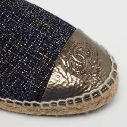 Pre Owned Chanel CC Size 39 Multicolor Leather and Tweed Espadrille Flats