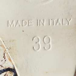 Pre Owned Chanel Camelia Size 39 Beige Stripe Leather Wedge Pumps