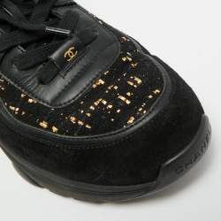 Pre Owned Chanel Interlocking CC Size 40 Black/Gold Leather and Tweed Low Top Sneakers