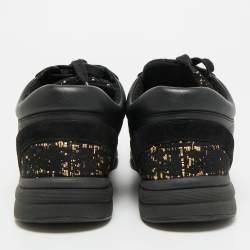 Pre Owned Chanel Interlocking CC Size 40 Black/Gold Leather and Tweed Low Top Sneakers