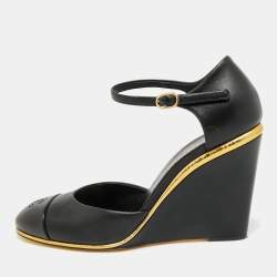 Pre Owned حذاء كعب عالي شانيل جلد أسود مقاس 38