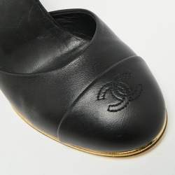 Pre Owned Chanel CC Size 38 Black Leather Wedge Pumps