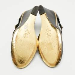 Pre Owned Chanel CC Size 38 Black Leather Wedge Pumps