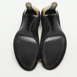 Pre Owned Chanel CC Size 37.5 Black/Gold Leather and Mesh Peep Toe Pumps