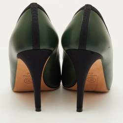 Pre Owned Chanel CC Size 40 Dark Green/Black Leather Cap Toe Pumps